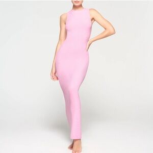 SKIMS SOFT LOUNGE SLEEVELESS LONG DRESS COTTON CANDY PINK